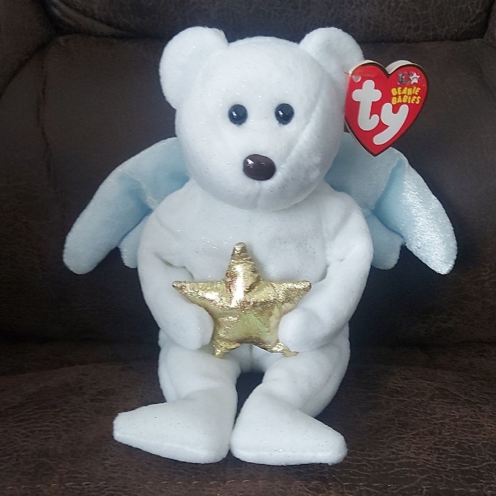 Ty Beanie Babies White Angel Bear with Gold Star